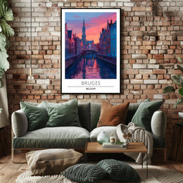 Scenic Bruges Canal Sunset Travel Poster