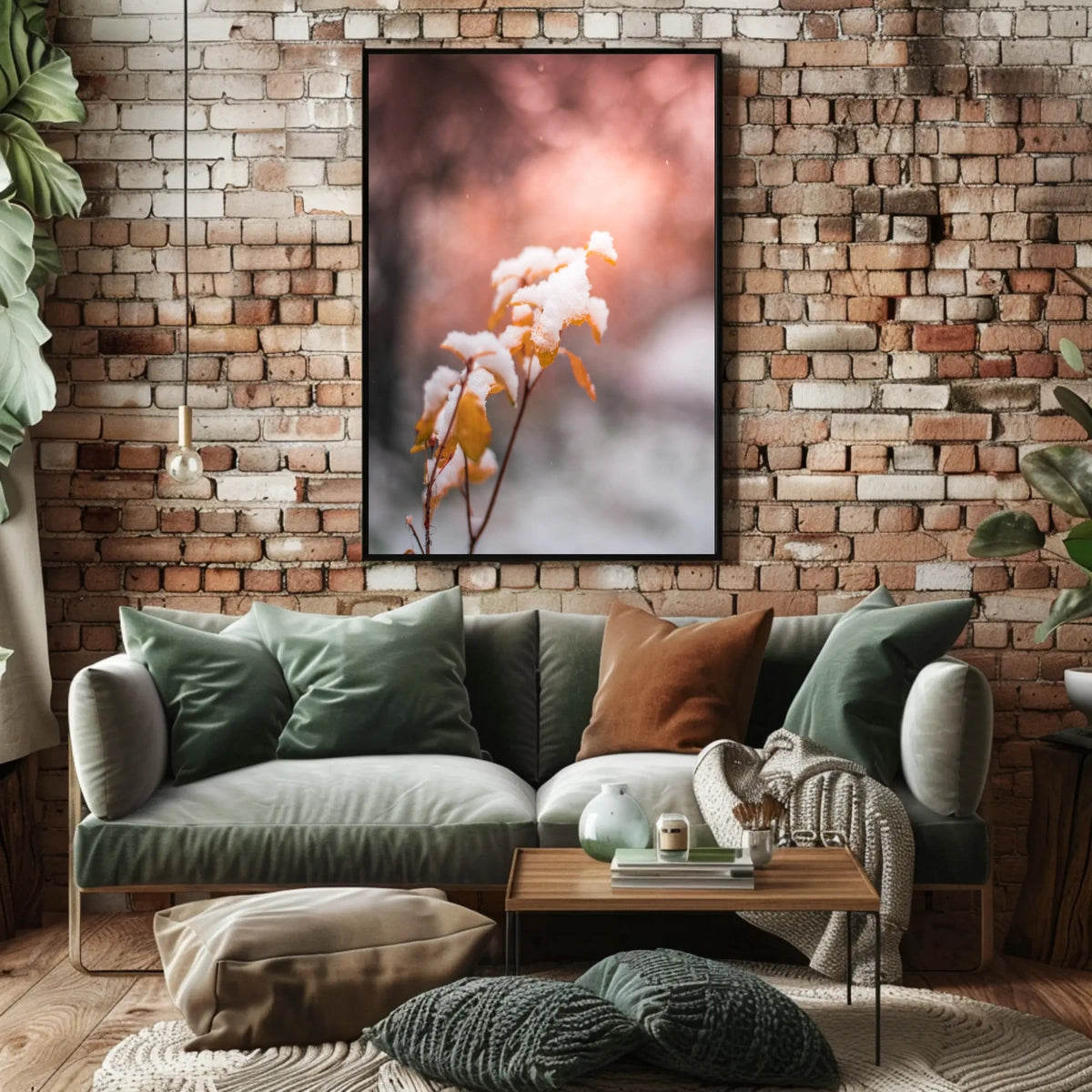 Snow-Kissed Autumn Leaves Poster