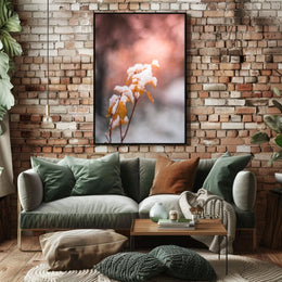 Snow-Kissed Autumn Leaves Poster