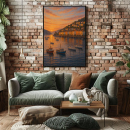 Dartmouth Harbour Sunset Pastel Rowhouses Travel Poster