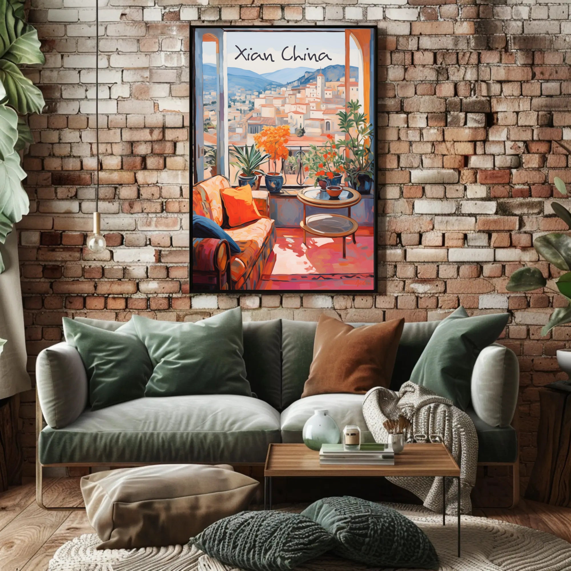 Vibrant Cityscape in Xian China Modern Travel Poster
