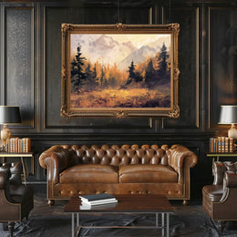 Autumn Tranquility: Impressionistic Forest and Mountains Poster