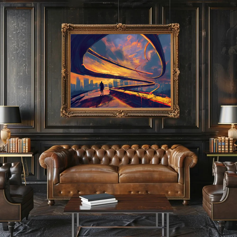 Futuristic Cityscape Sunset: Pathway to Possibilities