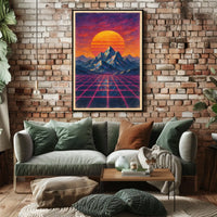 Vibrant Retro-Futuristic Landscape Sci-Fi Poster
