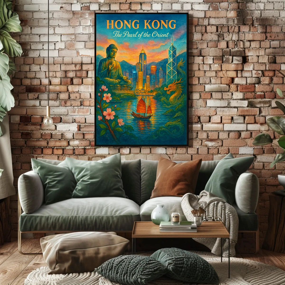 HONG KONG Cultural Fusion Vintage Art Poster
