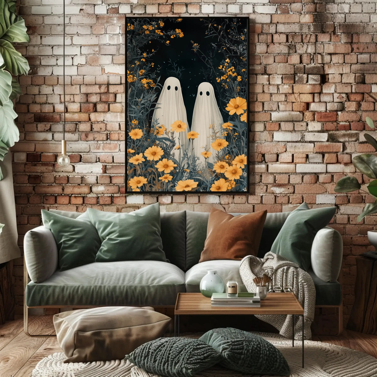 Ghostly Figures Surreal Whimsical Flowers Poster