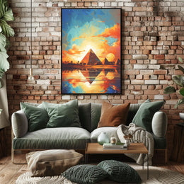 Artistic Reflection of Egyptian Pyramids in Travel Poster