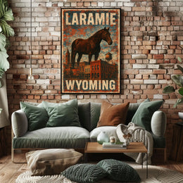 Laramie Horse Vintage City Western Heritage Cultural American West Rustic Skyline Poster