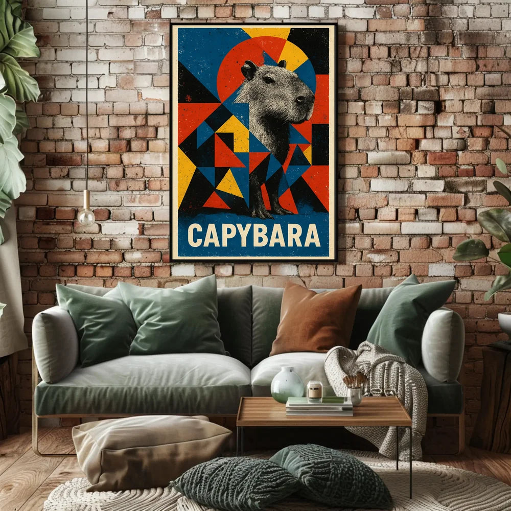Capybara Art Poster with Geometric Design - Animal Poster