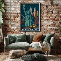 New York City Poster Vintage Travel Art Deco Wall Art