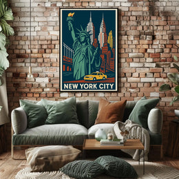 New York City Poster Vintage Travel Art Deco Wall Art