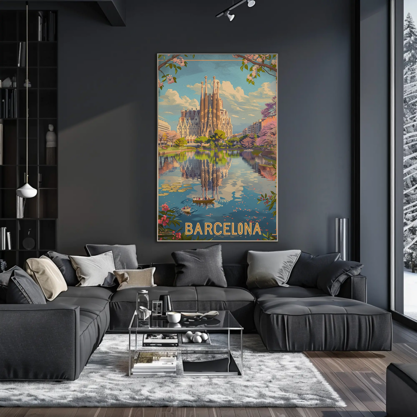 Barcelona Sagrada Familia Reflection Spring Travel Poster