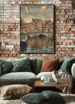 Amsterdam's Historic Canals Vintage Urban or Cityscape Poster
