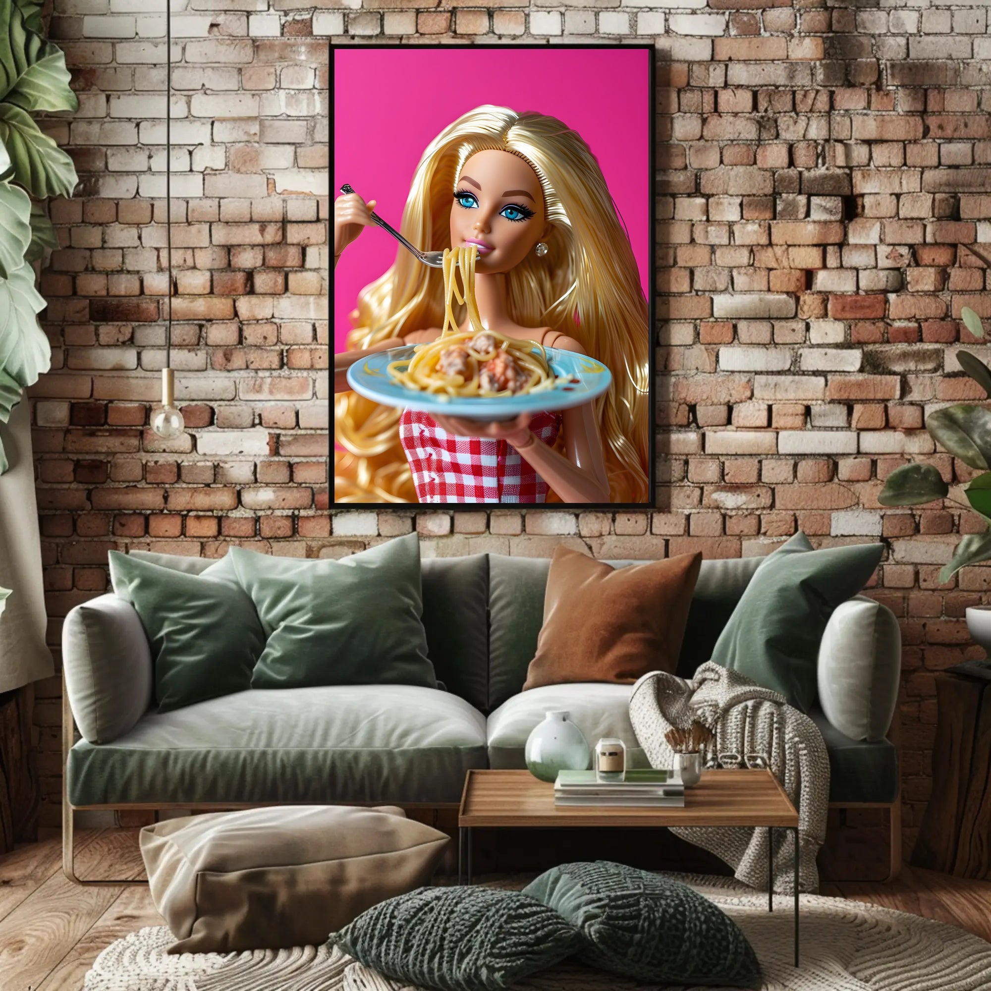 Doll Dining Delight: Quirky Fun Pop Culture Poster PosterGoat