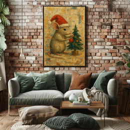 Festive Mouse And Christmas Tree Poster