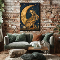 Moonlit Hare Fantasy: Whimsical Animal Nighttime Poster