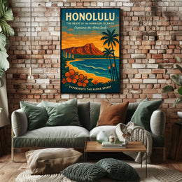 Honolulu Aloha Spirit Vintage Travel Poster Art