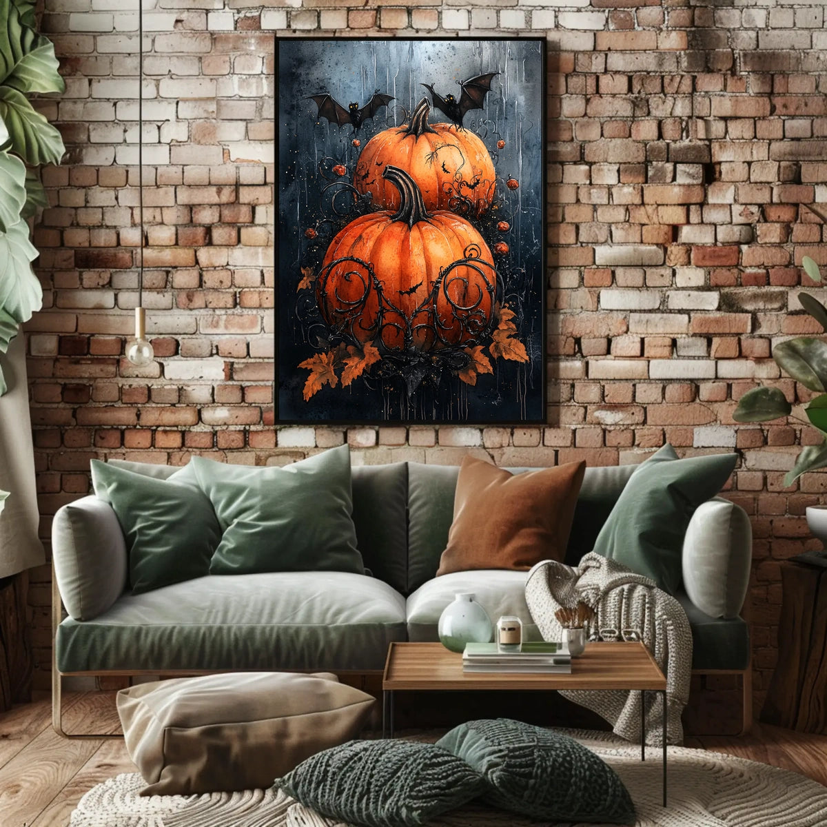 Halloween Pumpkin and Bat Spooky Scene Artistic Poster