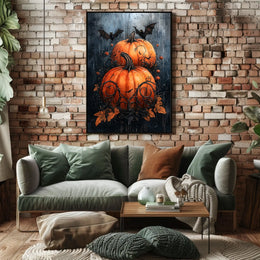 Halloween Pumpkin and Bat Spooky Scene Artistic Poster