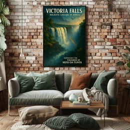 Victoria Falls Waterfall Rainbow Nature Poster