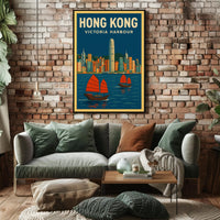 Panoramic View of Hong Kong Vintage Travel Poster