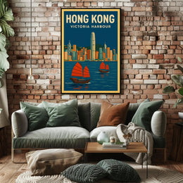 Panoramic View of Hong Kong Vintage Travel Poster