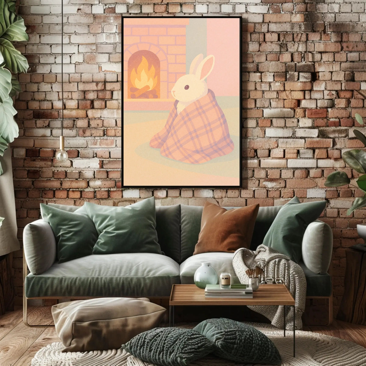 Cozy Bunny by the Fireplace Poster