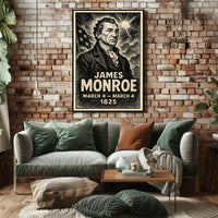 James Monroe 5th President of the United States B & W Comic Sketch Poster