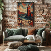 Lewiston Maine Industrial Heritage Cityscape Retro Poster