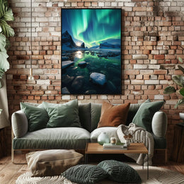 Aurora Borealis Over Arctic Landscape Travel Poster