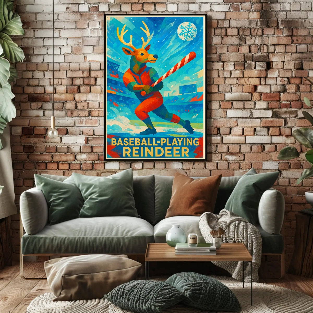 Baseball-Playing Reindeer Poster