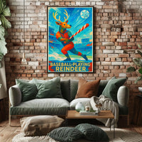 Baseball-Playing Reindeer Poster