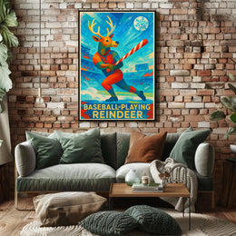 Baseball-Playing Reindeer Poster
