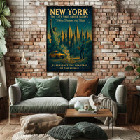New York Dreams Poster Vintage Urban Cityscape Wall Art