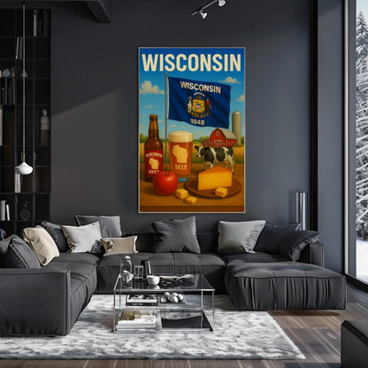 Wisconsin Beer Cheese Cow Barn Farm Apple Travel Poster