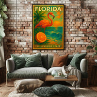 Florida Sunset Flamingo Poster For Beach Decor Vibe