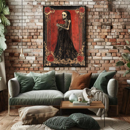 Skeletal Figure Red Roses Cultural or Heritage Poster