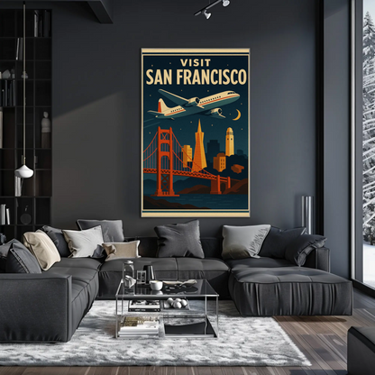 Visit San Francisco Night Flight Bridge City Travel Poster