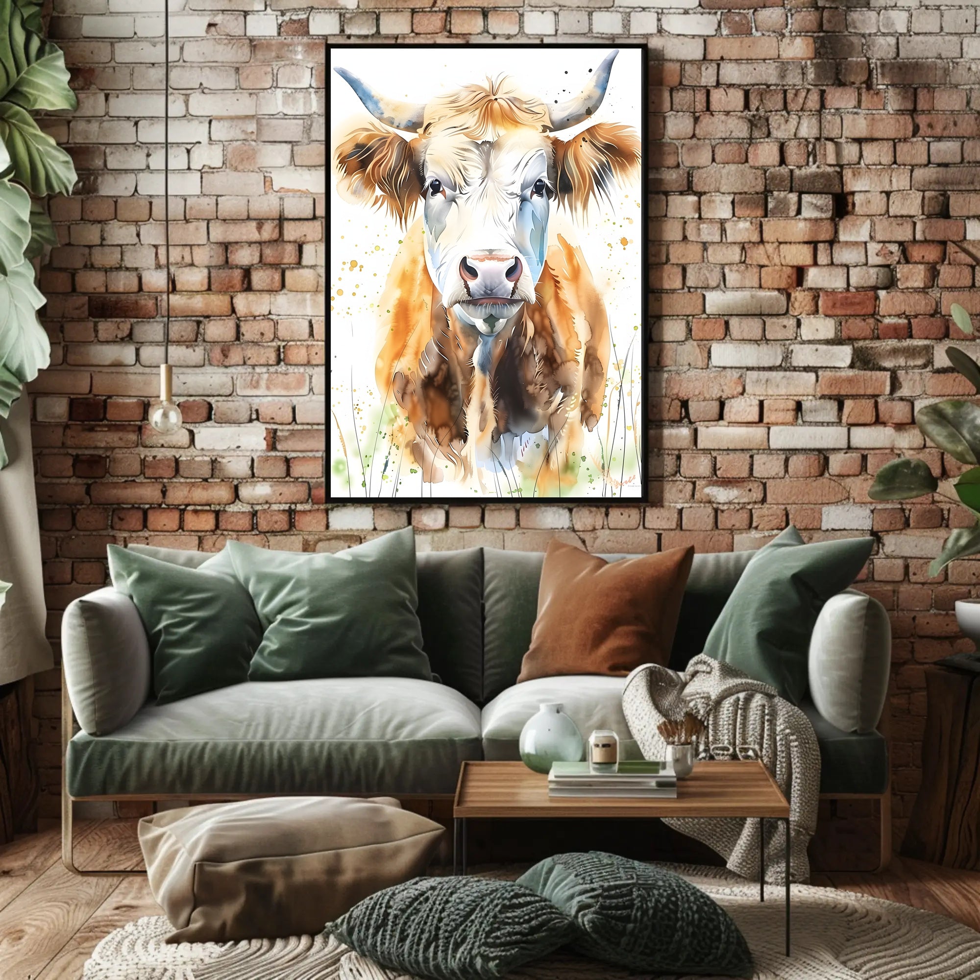 Cow Watercolor Wall Art Poster Rustic Farmhouse Print