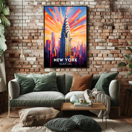 New York City Poster Modern Skyscraper Kaleidoscopic Wall Art