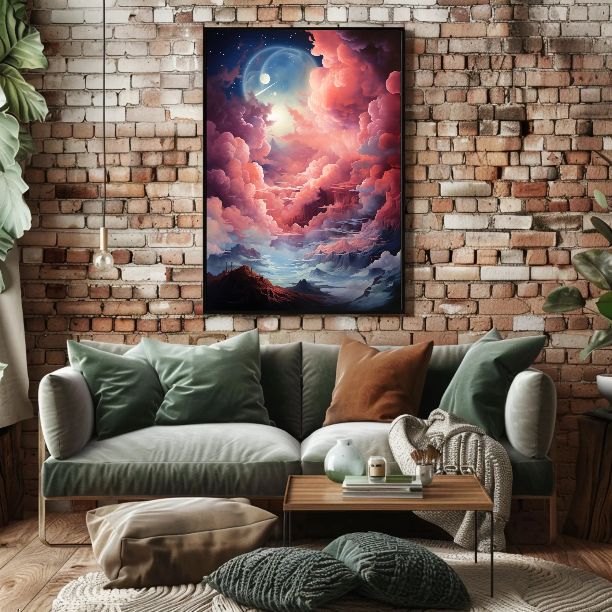 Dreamlike Dual-Moon Landscape Futuristic Sci-Fi Poster
