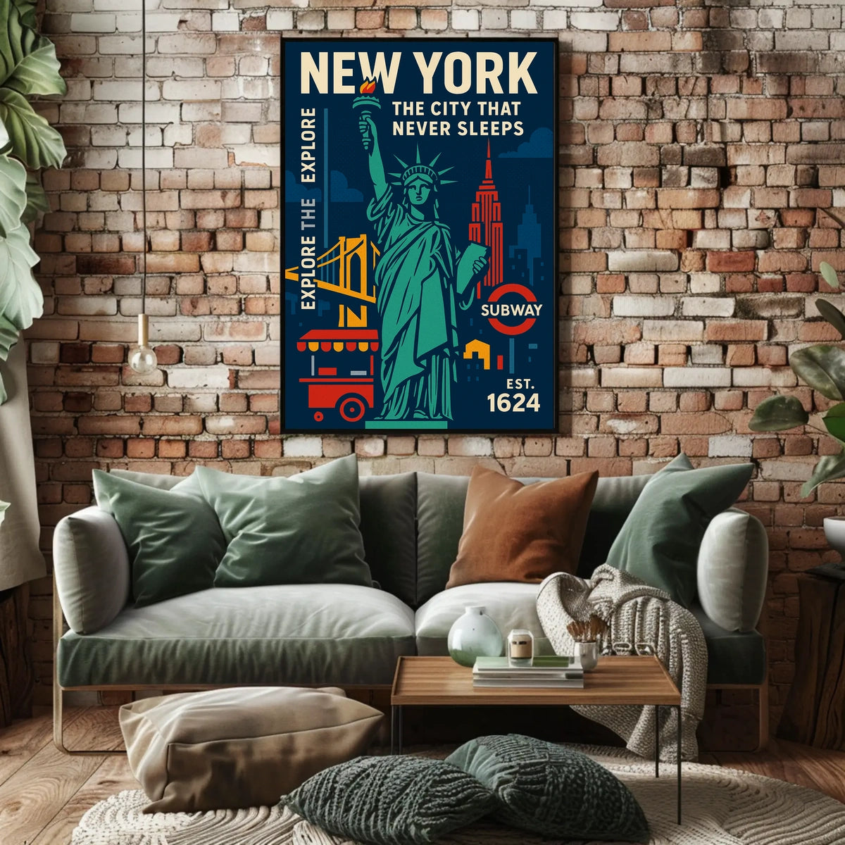 New York City Icons Travel Poster Retro Urban Wall Art