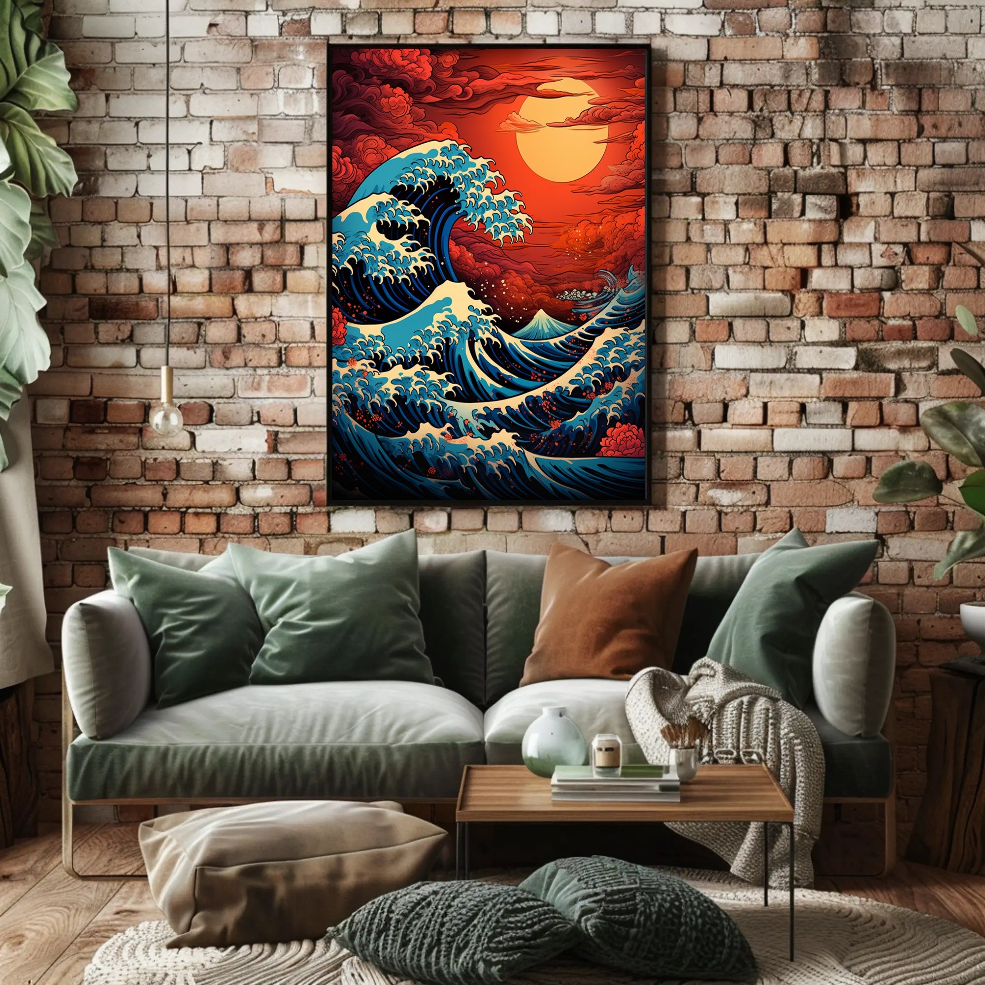 The Great Wave And Fiery Sky Poster PosterGoat