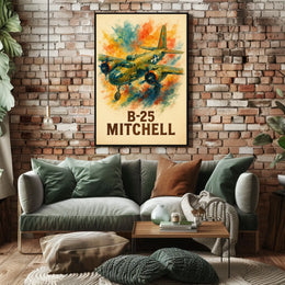 B-25 Mitchell WWII Vintage Aviation Art Poster