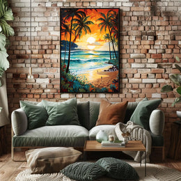 Tropical Beach Sunset Serenity Poster - Travel Poster