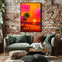 San Diego Retro Sunset Beach Travel Poster