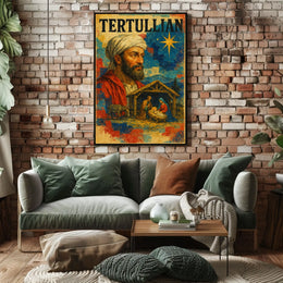 Tertullian Bearded Man with Nativity Scene Cultural Poster