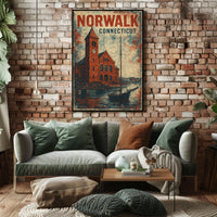 Norwalk Waterfront Vintage Scene Urban Cityscape Poster
