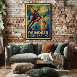 Reindeer Speed Skating Fantasy Art Poster