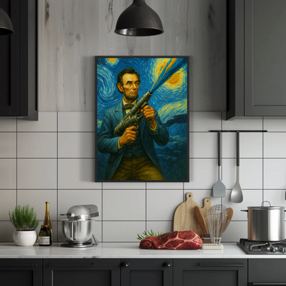 Abraham Lincoln Starry Night Fusion Sci-Fi Portrait Vintage Travel Poster